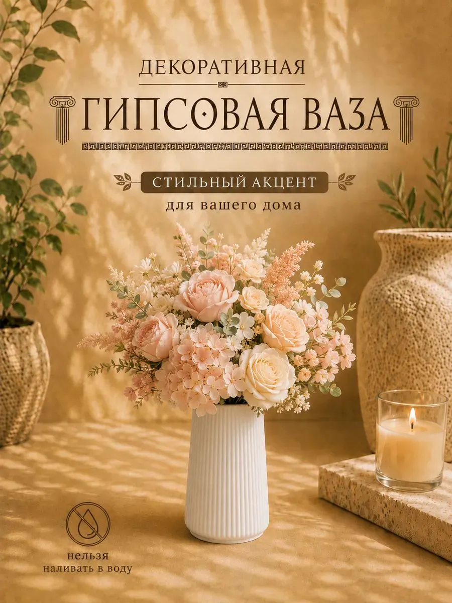 Ваза гипсовая декоративная для сухоцветов