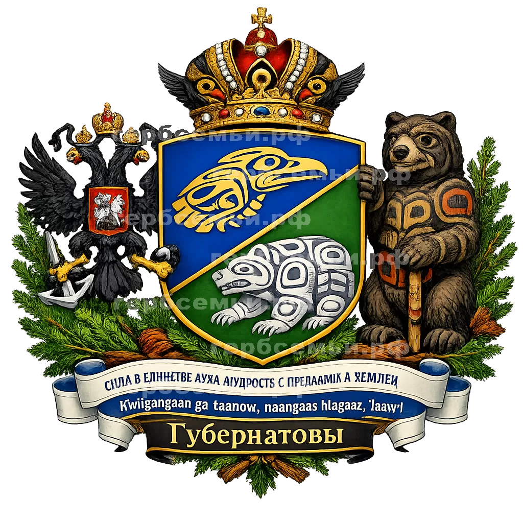 Герб семьи Губернаторство островов Королевы Шарлотты или Губерния островов Королевы Шарлотты (Губернаторство Хайда-Гуай или Губерния Хайда-Гуай) #20113