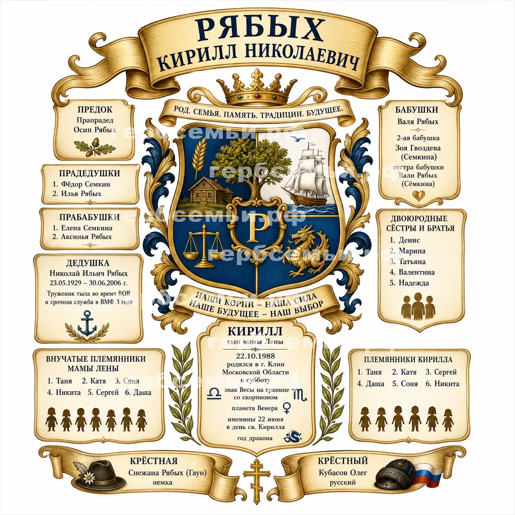 Герб семьи Рябых Кирилл Николаевич #38401