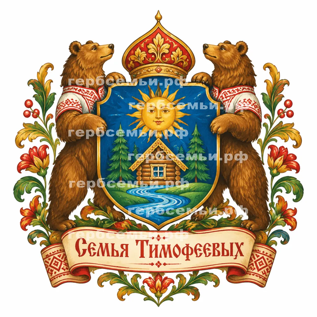 Герб семьи Семья Тимофеевых в стиле русских народных сказок #41098