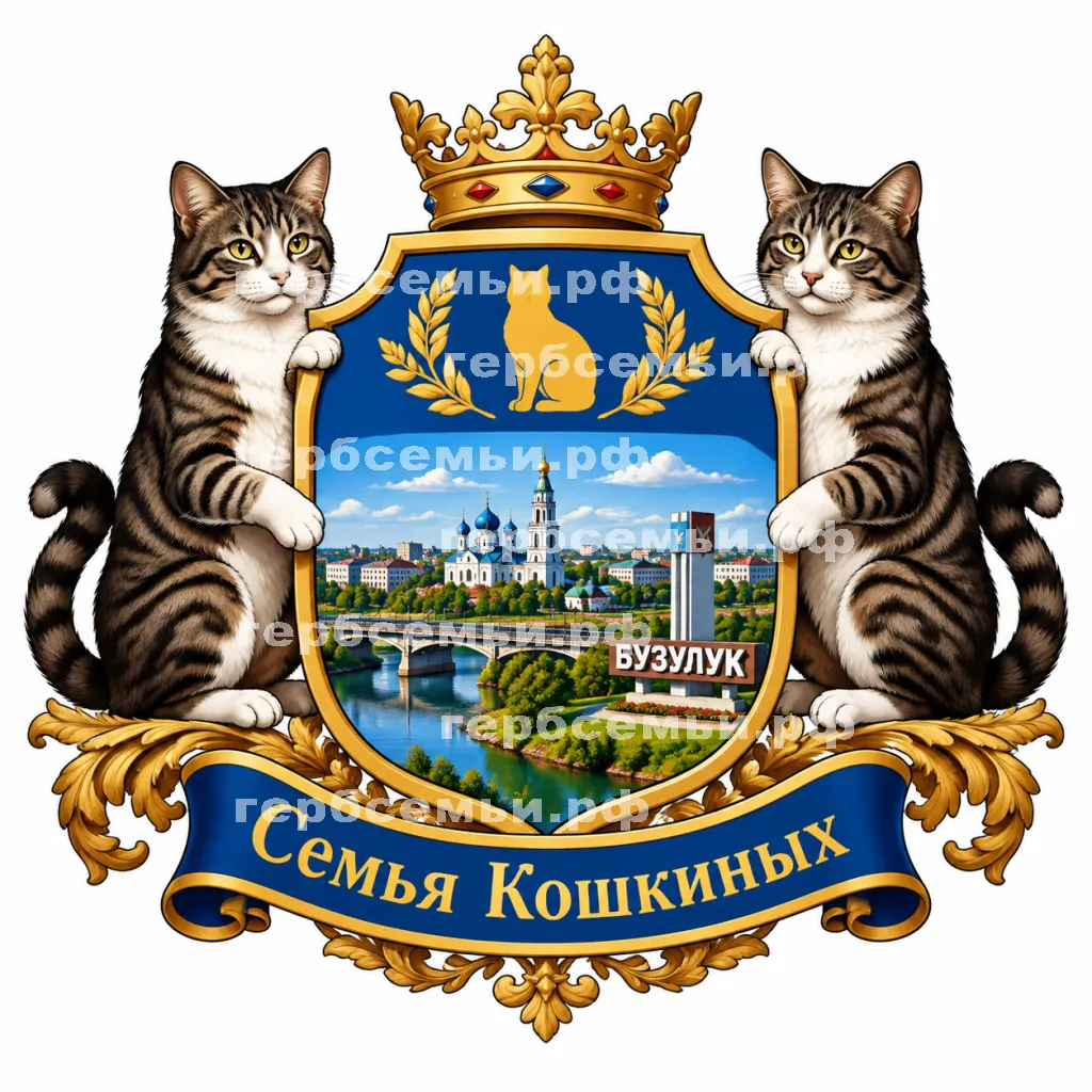 Герб семьи Семья Кошкиных на фоне города Бузулука Оренбургской Области #40970