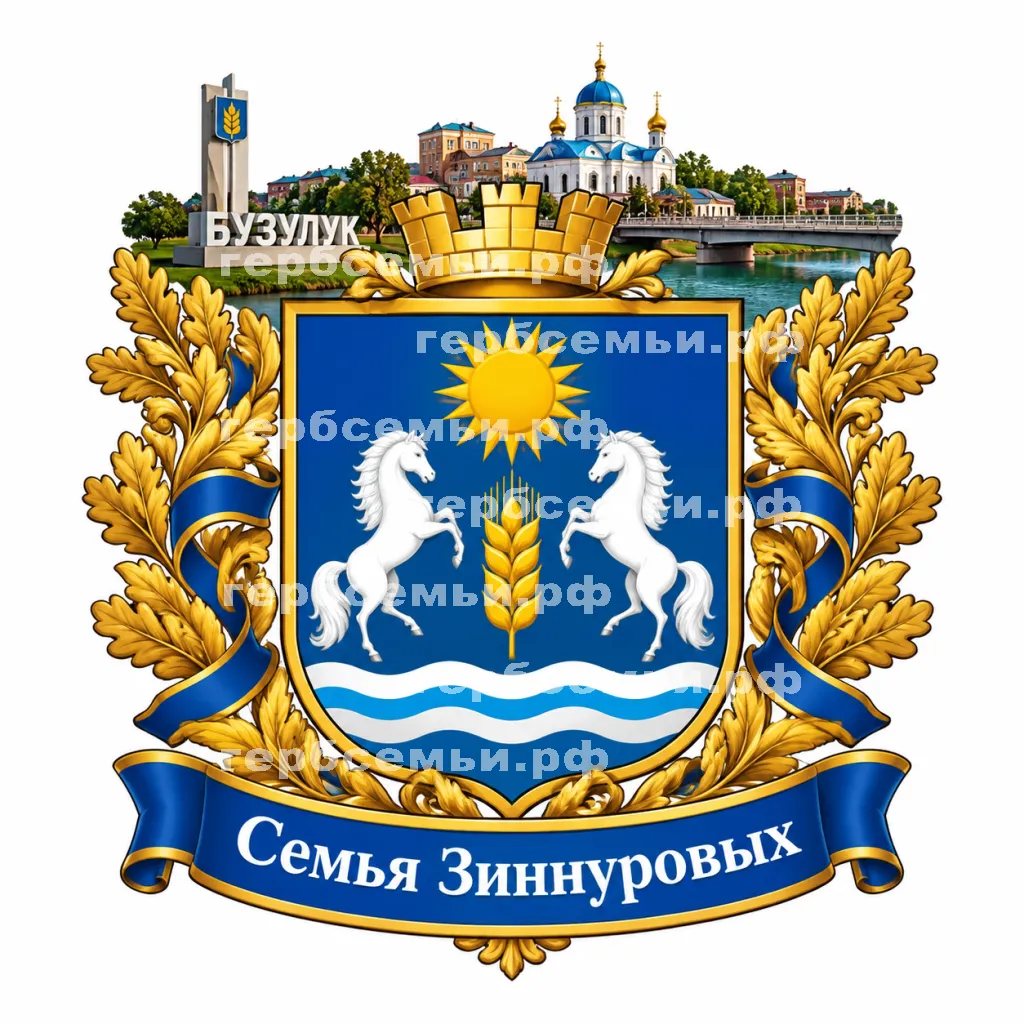 Герб семьи Семья Зиннуровых на фоне города Бузулука Оренбургской Области #40971