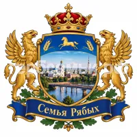 Герб семьи Семья Рябых на фоне города Бузулука Оренбургской Области