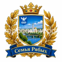Герб семьи Семья Рябых на фоне города Бузулука Оренбургской Области