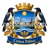Герб семьи Семья Рябых на фоне города Бузулука Оренбургской Области