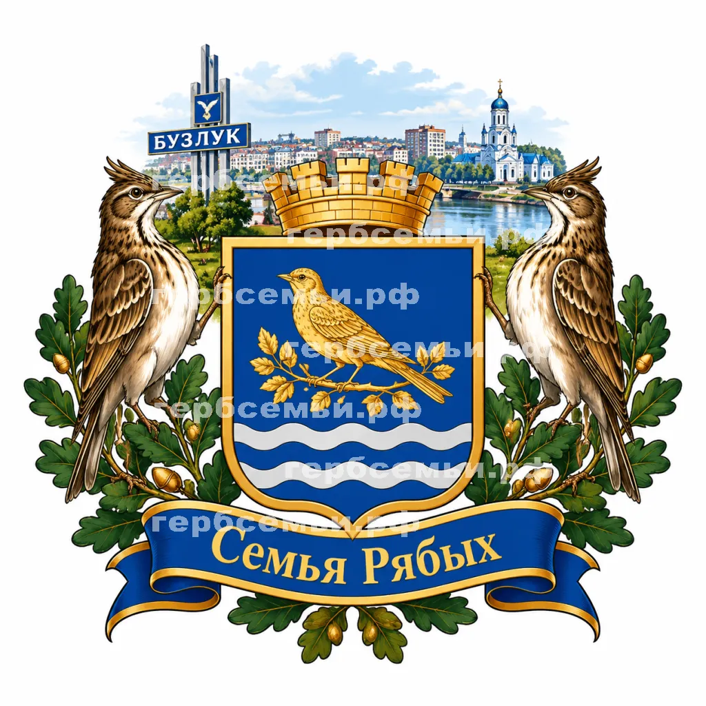 Герб семьи Семья Рябых на фоне города Бузулука Оренбургской Области #41019