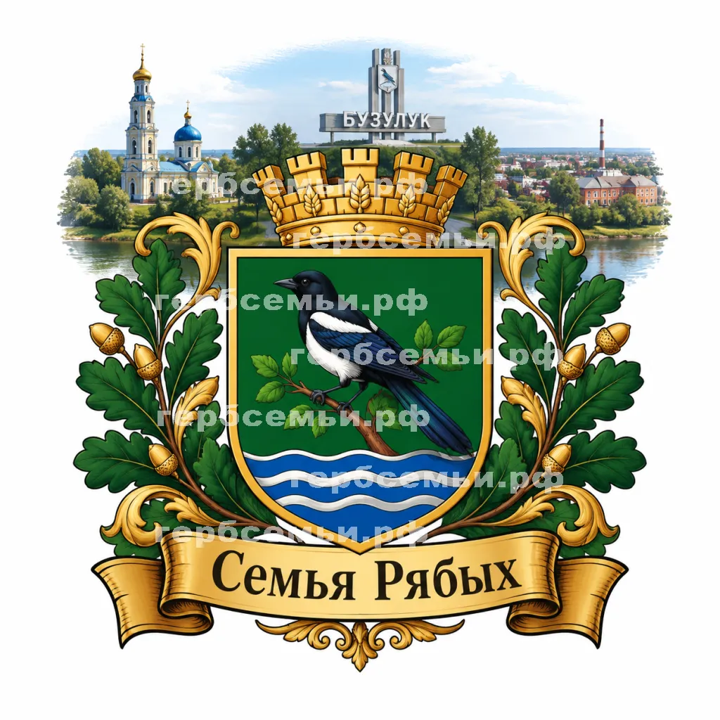 Герб семьи Семья Рябых на фоне города Бузулука Оренбургской Области #41039