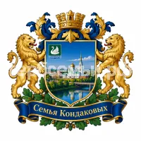 Герб семьи Семья Кондаковых на фоне города Клина Московской Области