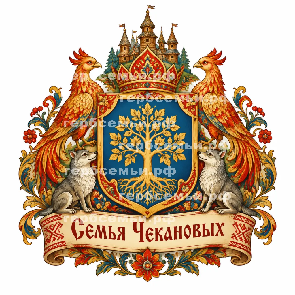 Герб семьи Семья Чекановых в стиле русских народных сказок #41050