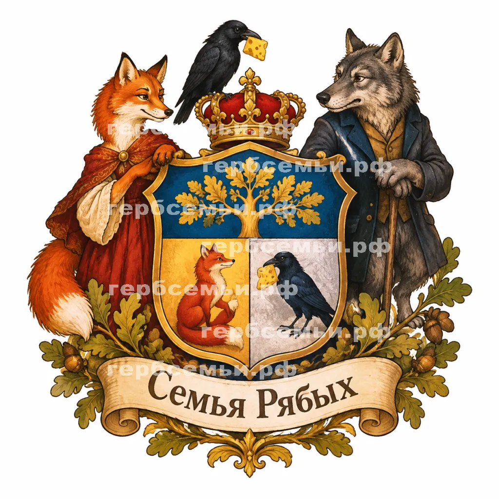 Герб семьи Семья Тимофеевых в стиле басен Крылова #41061