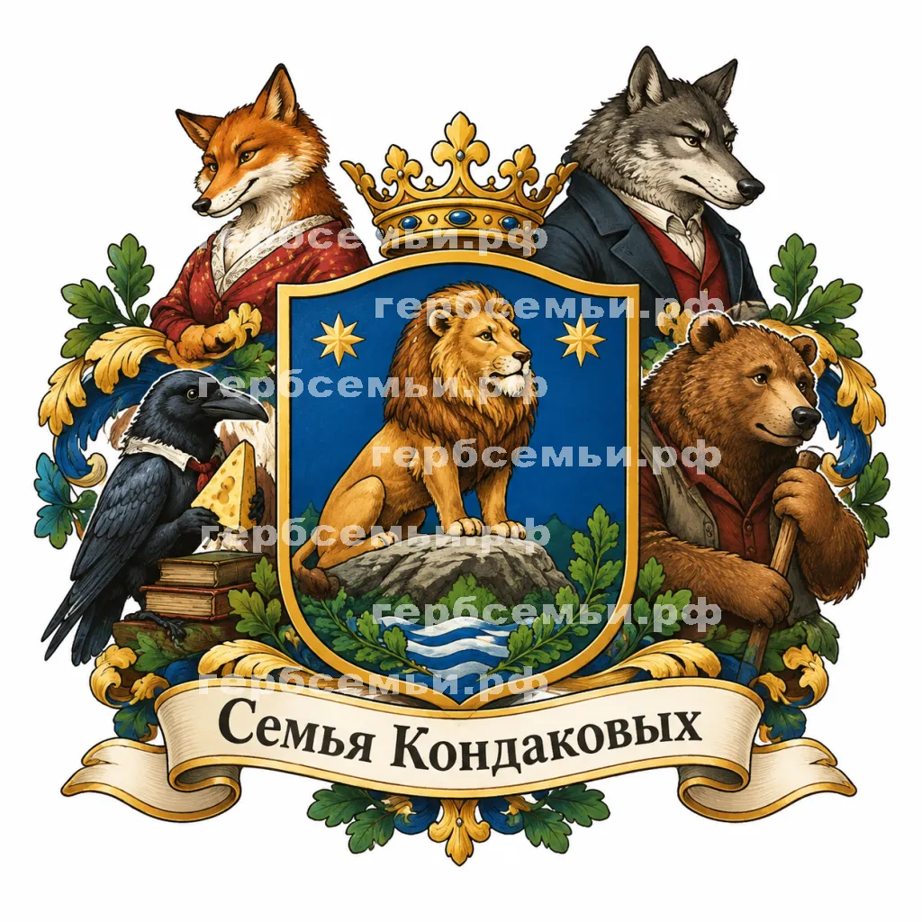Герб семьи Семья Кондаковых в стиле басен Крылова #41064