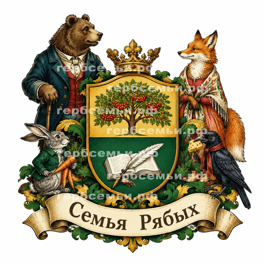 Герб семьи Семья Рябых в стиле басен Крылова #41066