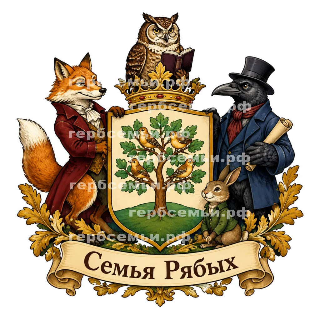 Герб семьи Семья Рябых в стиле басен Крылова #41071