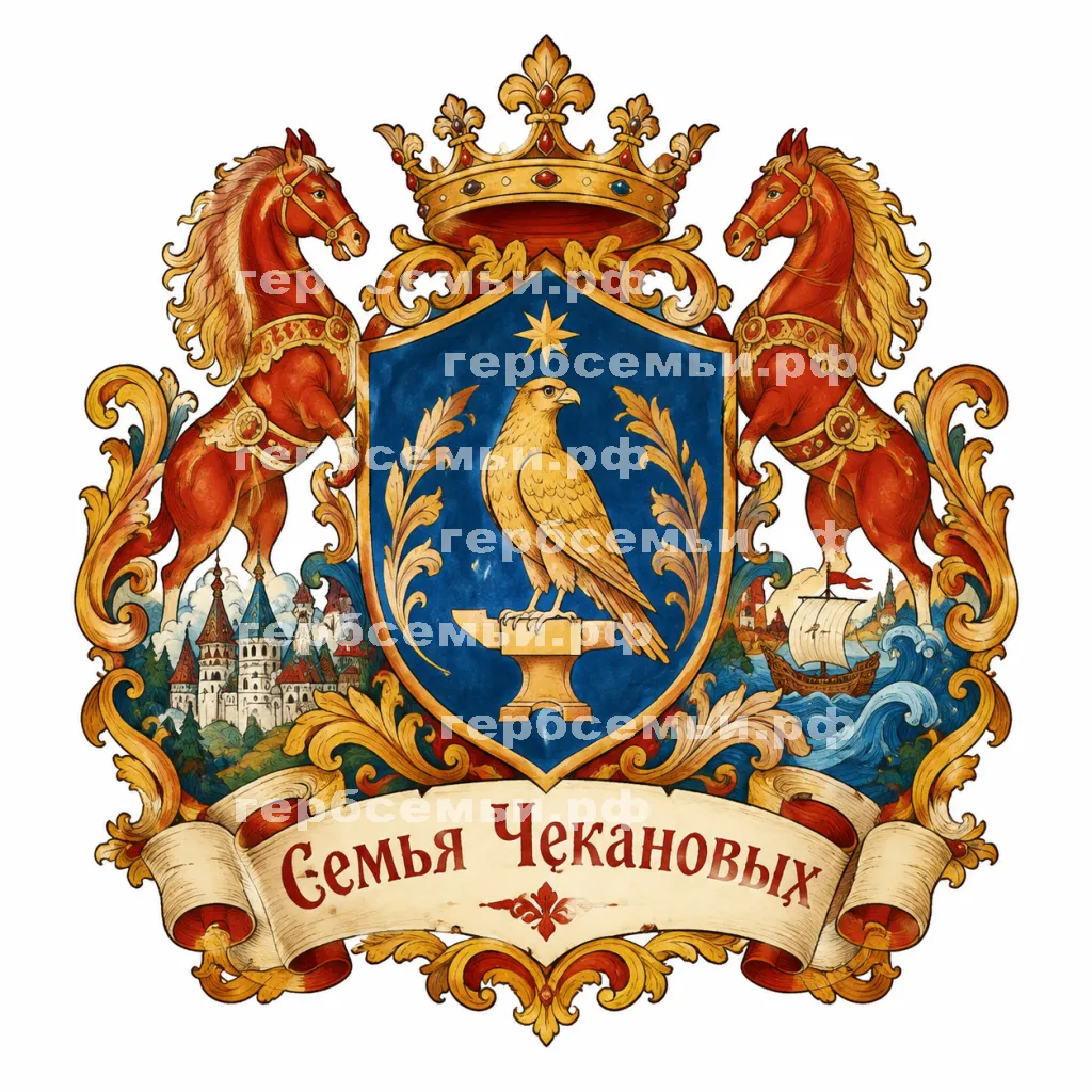 Герб семьи Семья Чекановых в стиле сказок Пушкина #41072