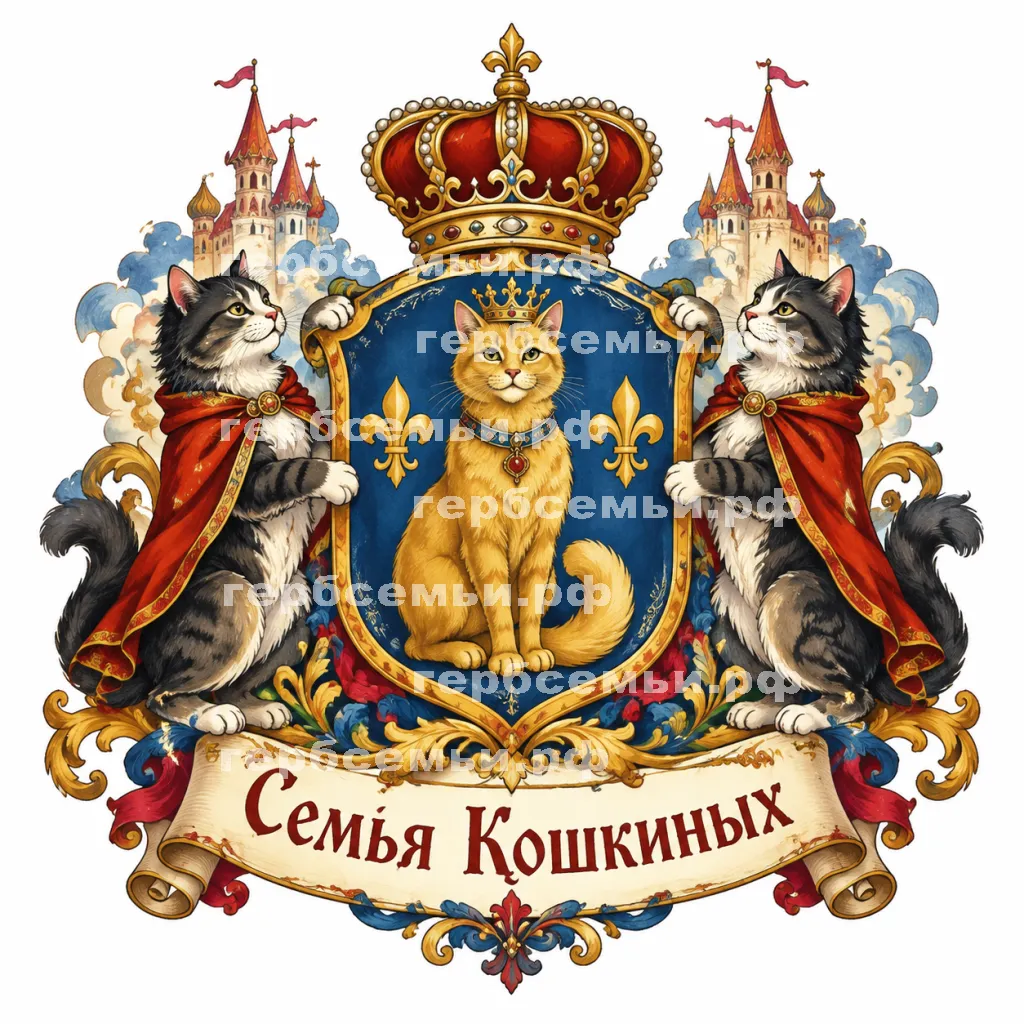 Герб семьи Семья Кошкиных в стиле сказок Пушкина #41073