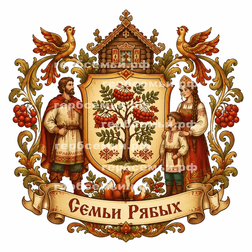 Герб семьи Семьи Рябых в стиле русских народных сказок #41099