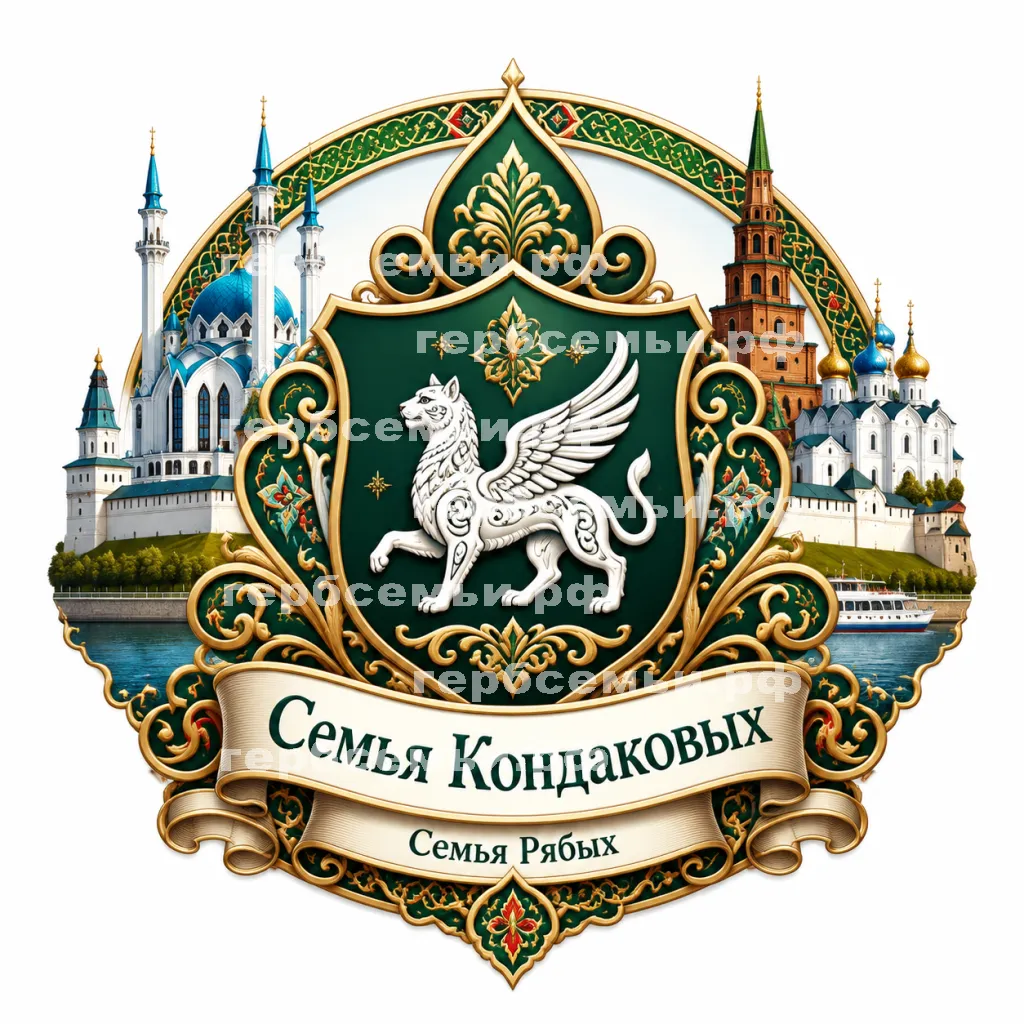 Герб семьи Семья Кондаковых в татарском стиле на фоне города Казани #41104
