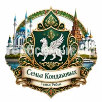 Гербы семьи Семья Кондаковых в татарском стиле на фоне города Казани