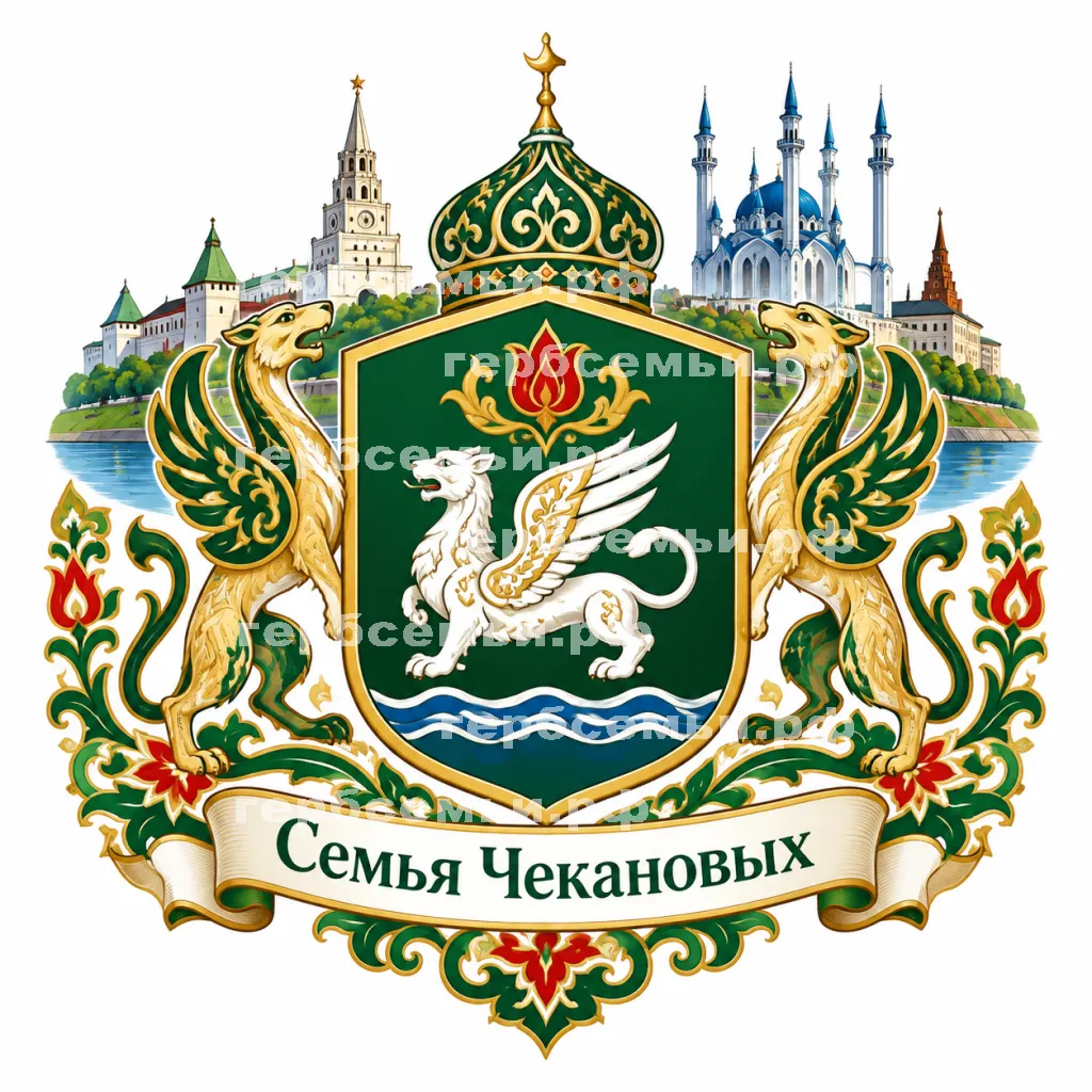 Герб семьи Семья Чекановых в татарском стиле на фоне города Казани #41106
