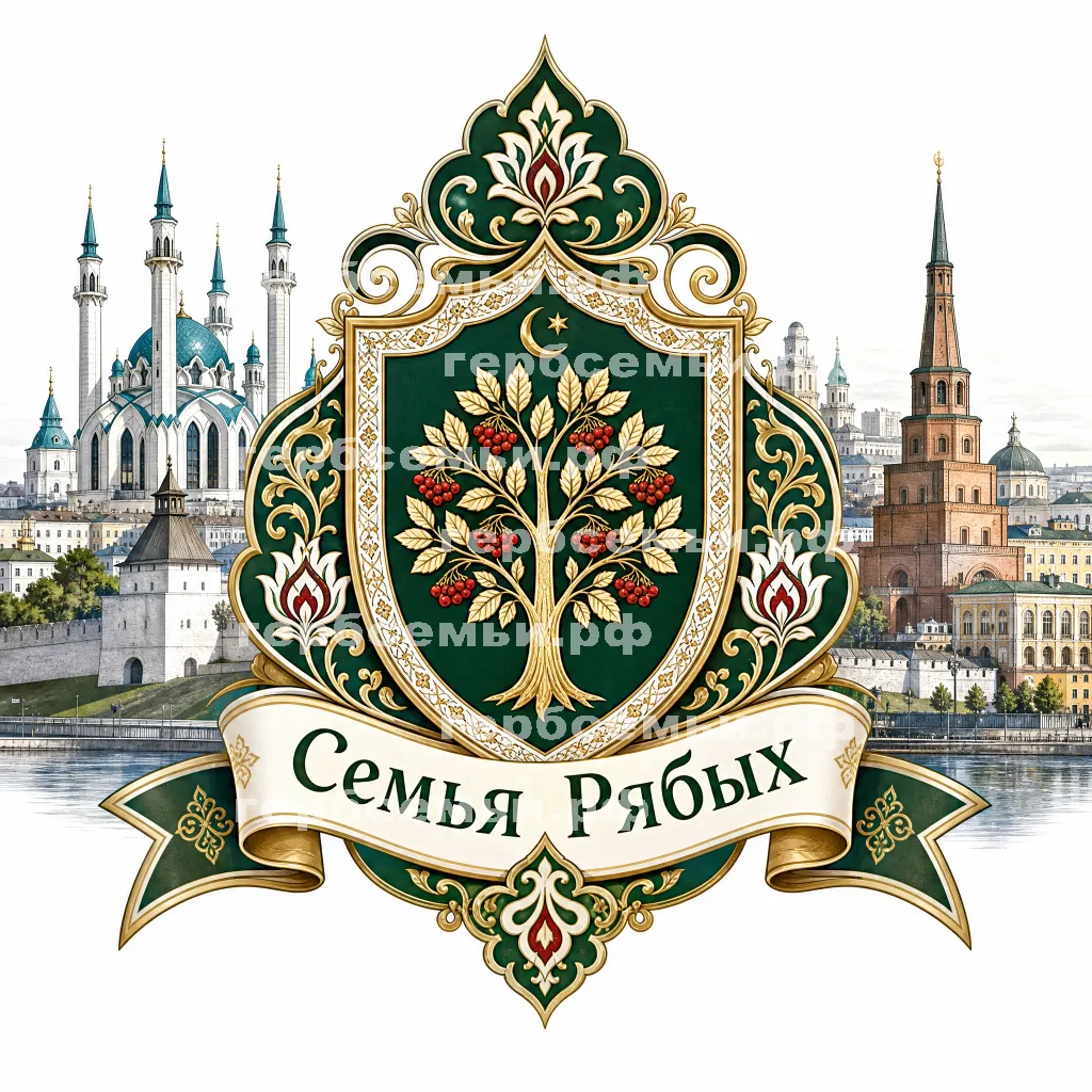 Герб семьи Семья Рябых в татарском стиле на фоне города Казани #41120