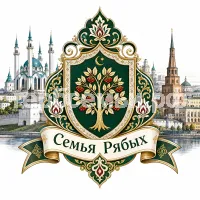 Герб семьи Семья Рябых в татарском стиле на фоне города Казани