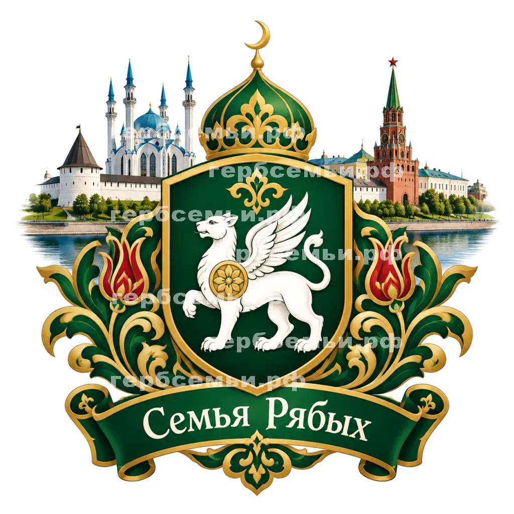 Герб семьи Семья Рябых в татарском стиле на фоне города Казани #41133