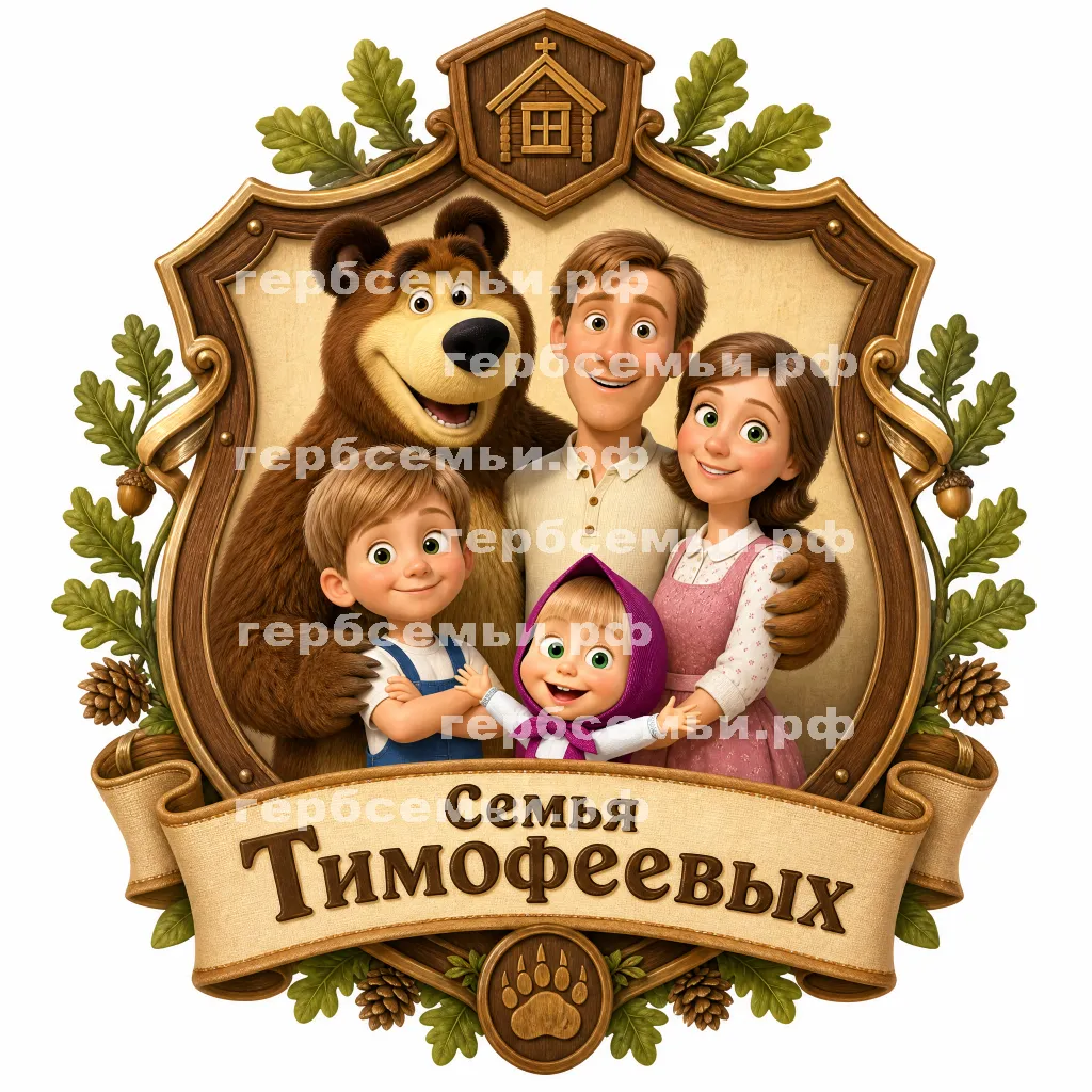 Герб семьи Семья Тимофеевых в стиле мультфильма Маша и медведь #41134