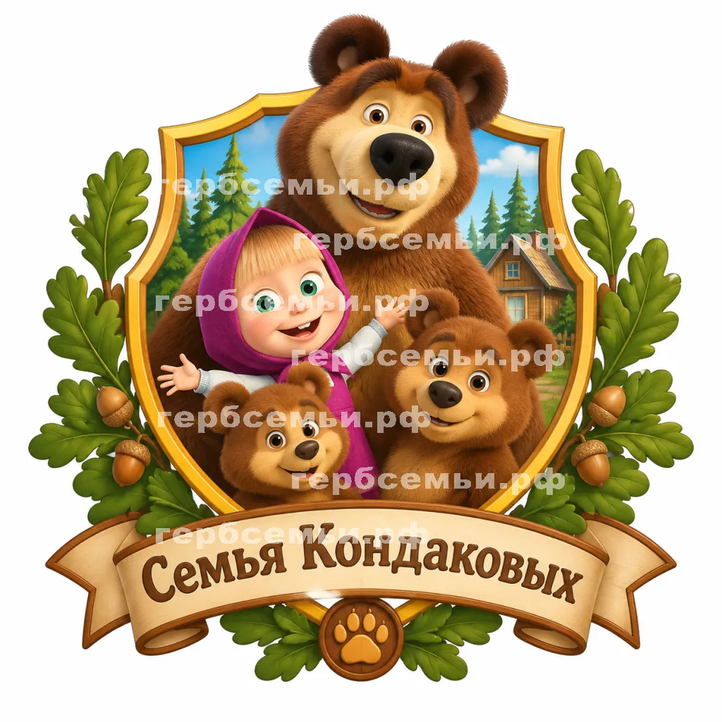 Герб семьи Семья Кондаковых в стиле мультфильма Маша и медведь #41135