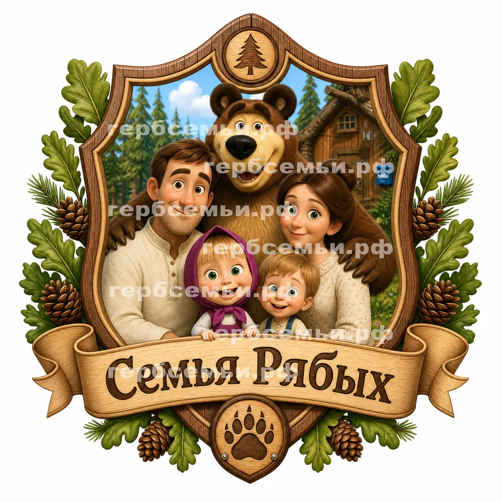 Герб семьи Семья Рябых в стиле мультфильма Маша и медведь #41144