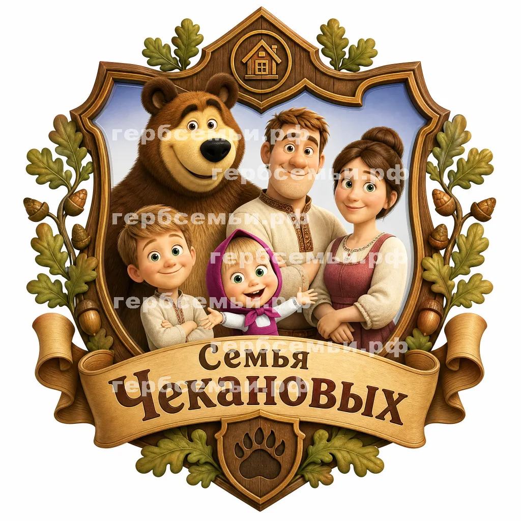 Герб семьи Семья Чекановых в стиле мультфильма Маша и медведь #41163