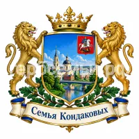 Гербы семьи Семья Кондаковых на фоне города Клина