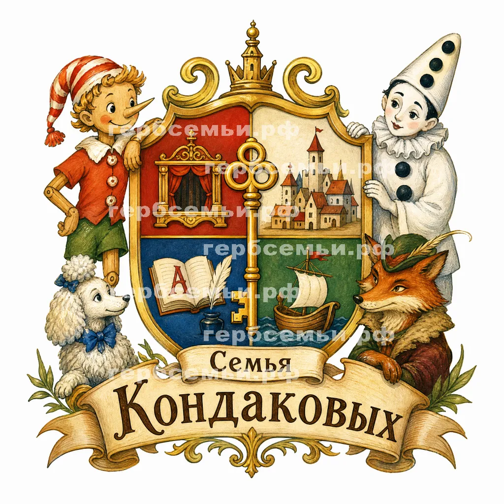 Герб семьи Семья Кондаковых в стиле сказки Алексея Толстого Золотой Ключик или Приключения Буратино #41173