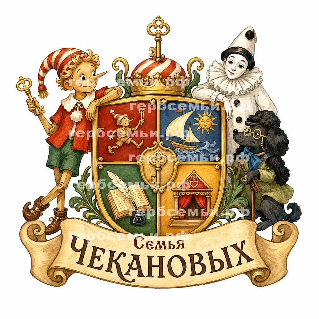 Герб семьи Семья Чекановых в стиле сказки Алексея Толстого Золотой Ключик или Приключения Буратино #41174