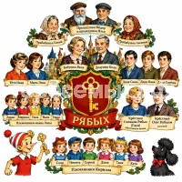 Гербы семьи Семья Рябых в стиле сказки Алексея Толстого Золотой Ключик или Приключения Буратино