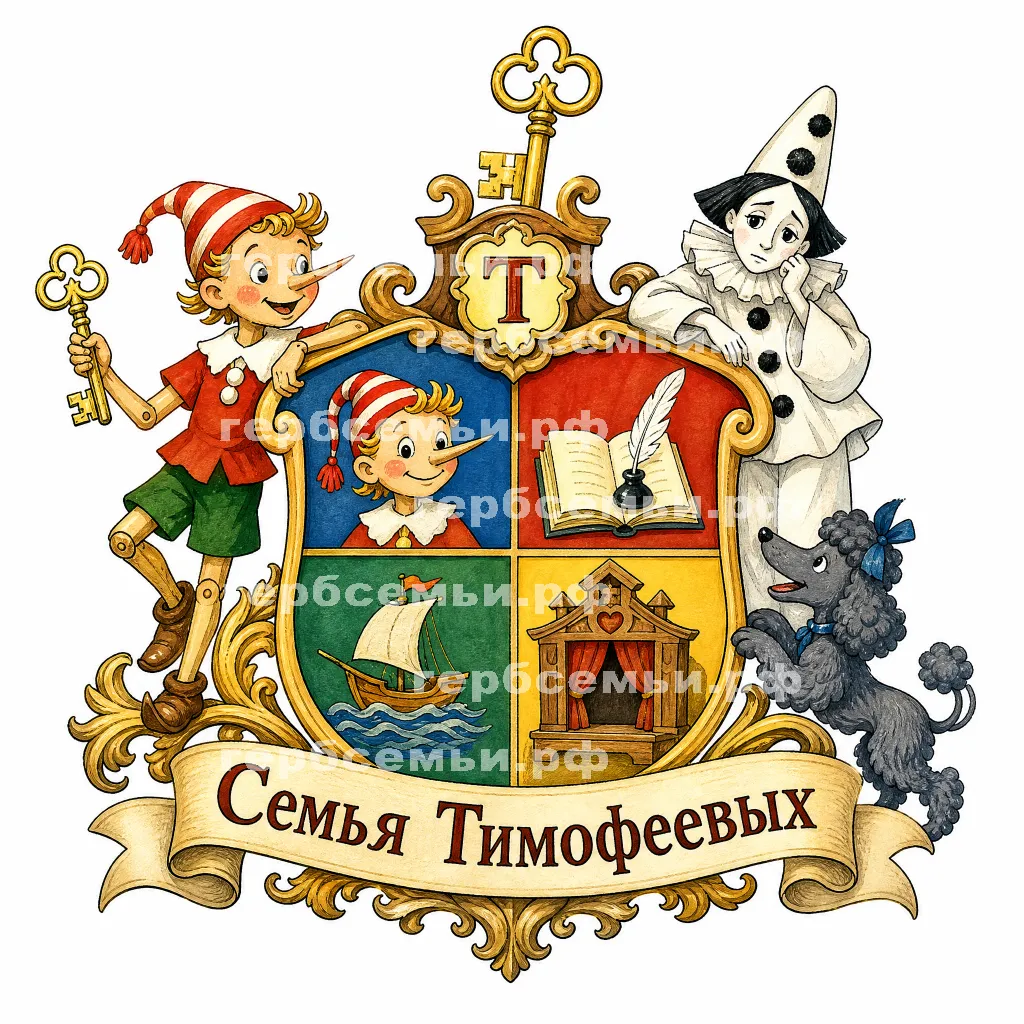 Герб семьи Семья Тимофеевых в стиле сказки Золотой Ключик или Приключения  или Приключения Буратино #41180