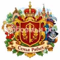 Гербы семьи Семья Рябых в стиле России на фоне сказки Золотой Ключик или Приключения Буратино