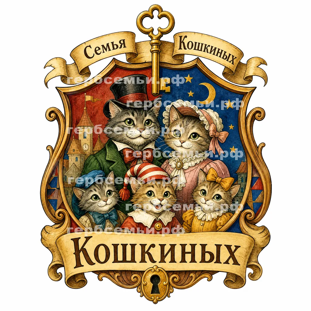 Герб семьи Семья Кошкиных в стиле сказки Золотой Ключик или Приключения Буратино #41221