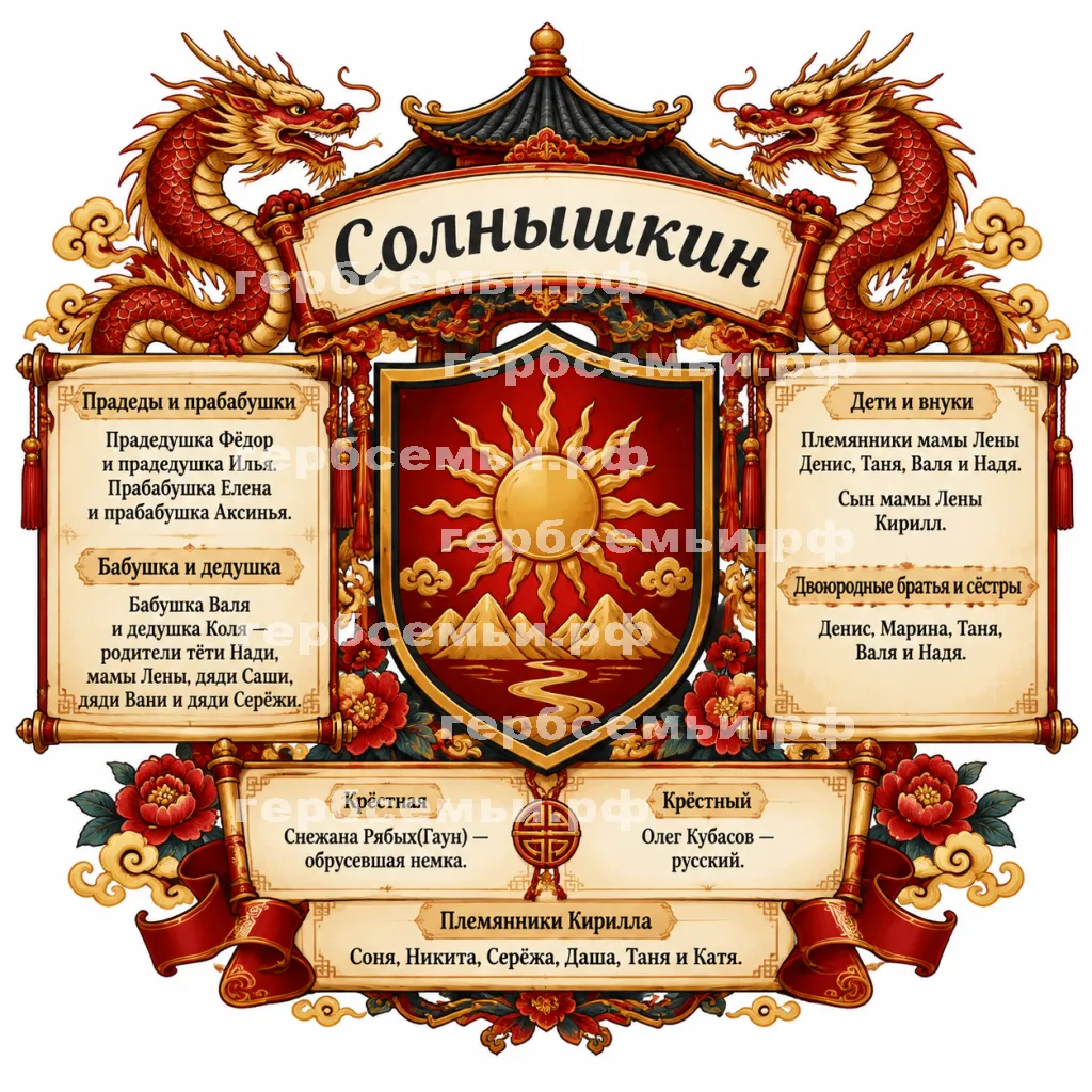 Герб семьи Солнышкин в Китайском стиле #41278