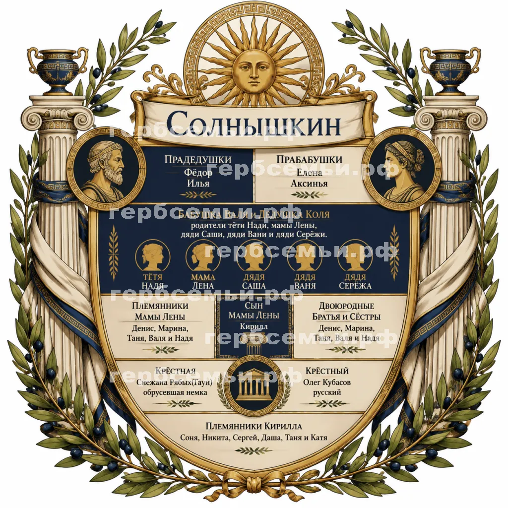 Герб семьи Солнышкин в Греческом стиле #41298