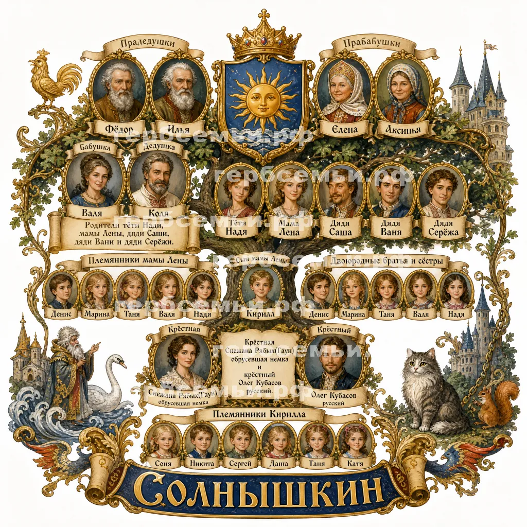 Герб семьи Солнышкин в стиле сказки Пушкина #41301