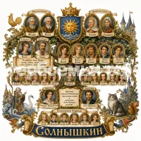 Гербы семьи Солнышкин в стиле сказки Пушкина