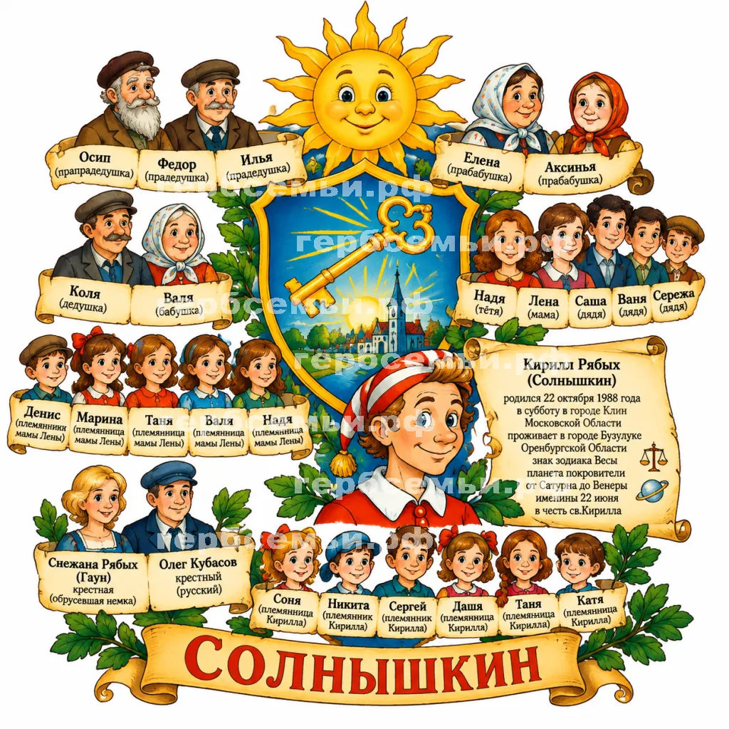Герб семьи Солнышкин в стиле сказки Алексея Толстого Золотой Ключик или Приключения Буратино #41327