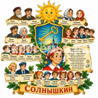 Гербы семьи Солнышкин в стиле сказки Алексея Толстого Золотой Ключик или Приключения Буратино