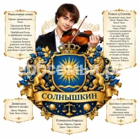 Гербы семьи Солнышкин на фоне певца и музыканта Александра Рыбака