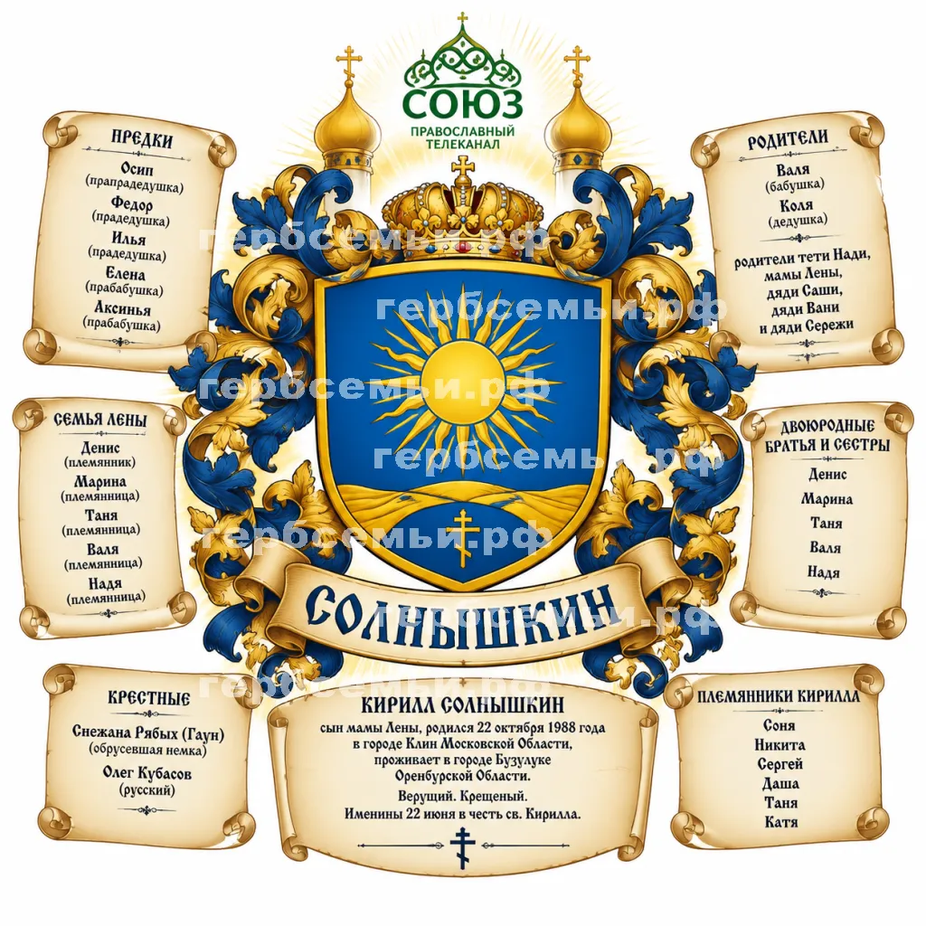 Герб семьи Солнышкин на фоне православного телеканала Союз #41329