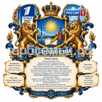Гербы семьи Солнышкин на фоне первого канала и канала Россия