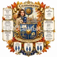 Гербы семьи Солнышкин на фоне девушки корреспондента первого канала и осени