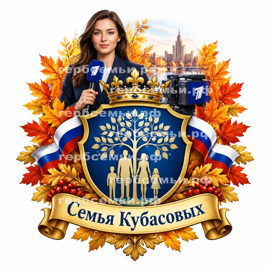 Герб семьи Семья Кубасовых на фоне девушки корреспондента первого канала и осени #41349