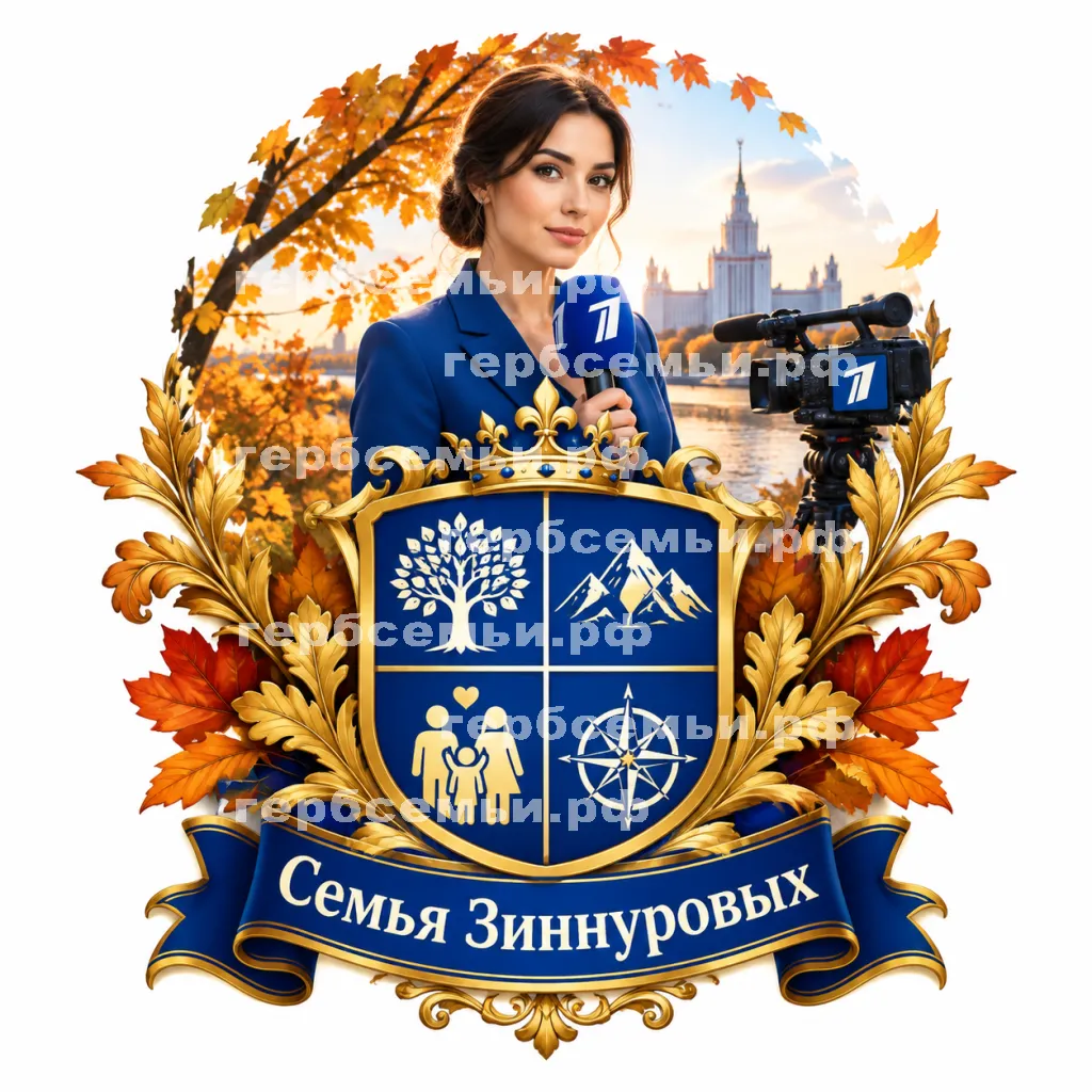 Герб семьи Семья Зиннуровых на фоне девушки корреспондента первого канала и осени #41350