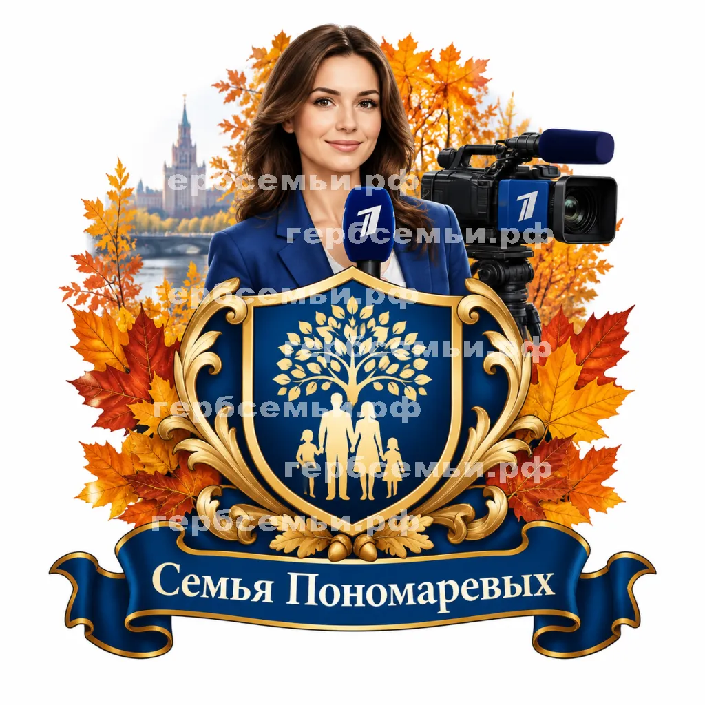 Герб семьи Семья Пономаревых на фоне девушки корреспондента первого канала и осени #41351